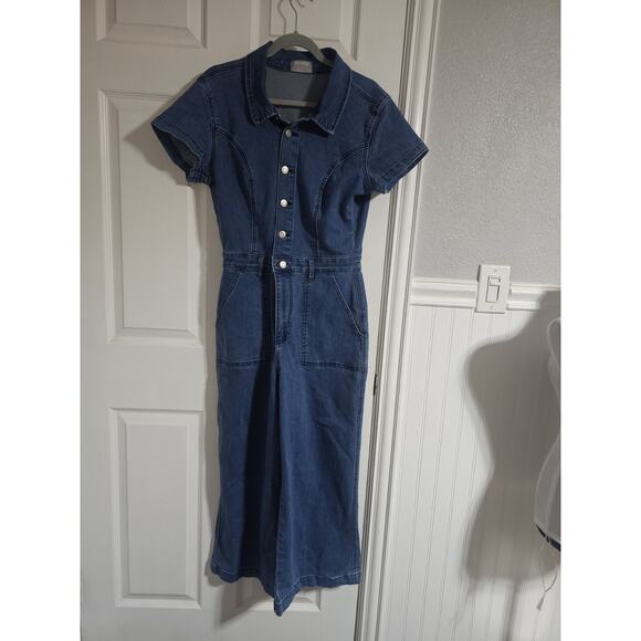 Denim Jumpsuit Womens Size 8 Flare Leg Western 90s Vibe Y2K - Picture 1 of 13